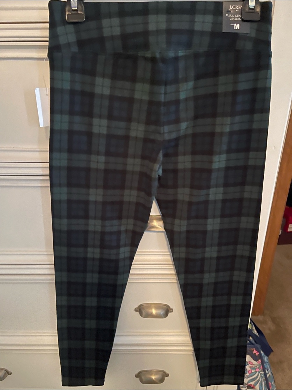 J. Crew Girls' Black and Dark Green Plaid Leggings